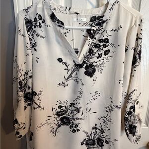 Maurices Cream Blouse with Black Floral Print